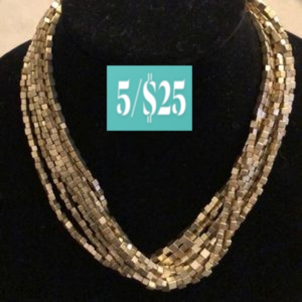 Loft Multi-Strand Beaded Metallic Necklace
